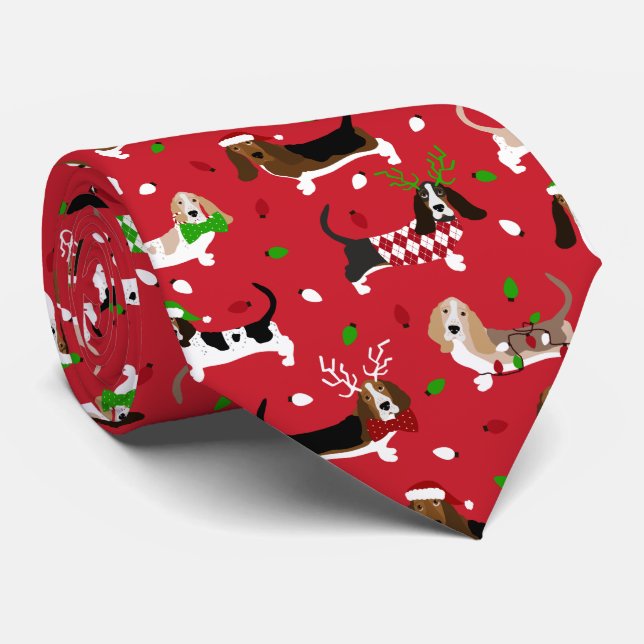 Cravate Christmas Basset Hound (Roulé)