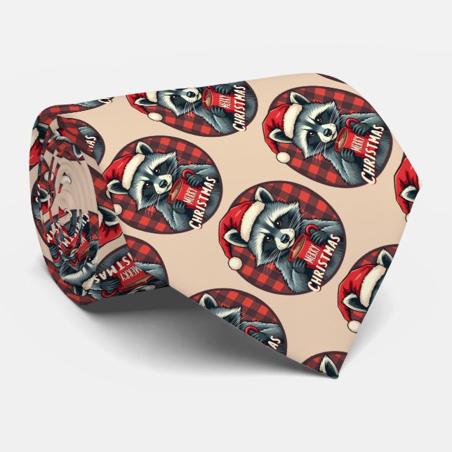 Cravate Christmas Raccoon Cocoa Cheer (Roulé)