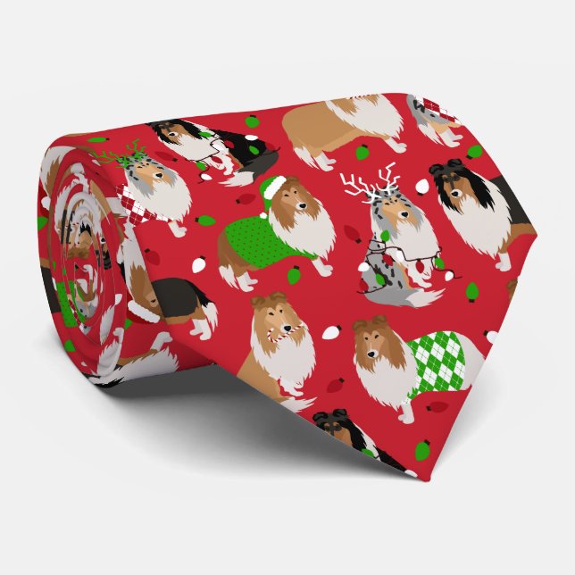 Cravate Christmas Rough Collie (Roulé)