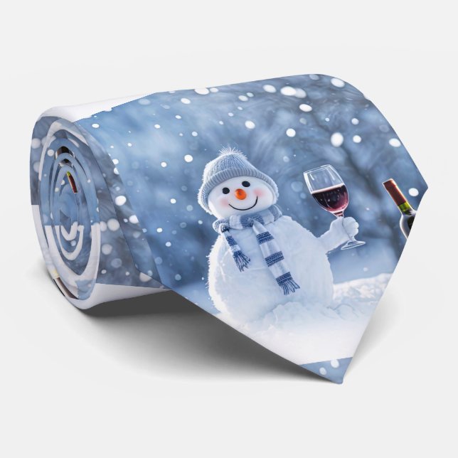 Cravate Christmas Snowman Wine Holiday Cute (Roulé)