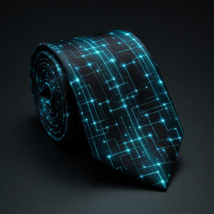 Cravate Circuit Néon Bleu Cyber