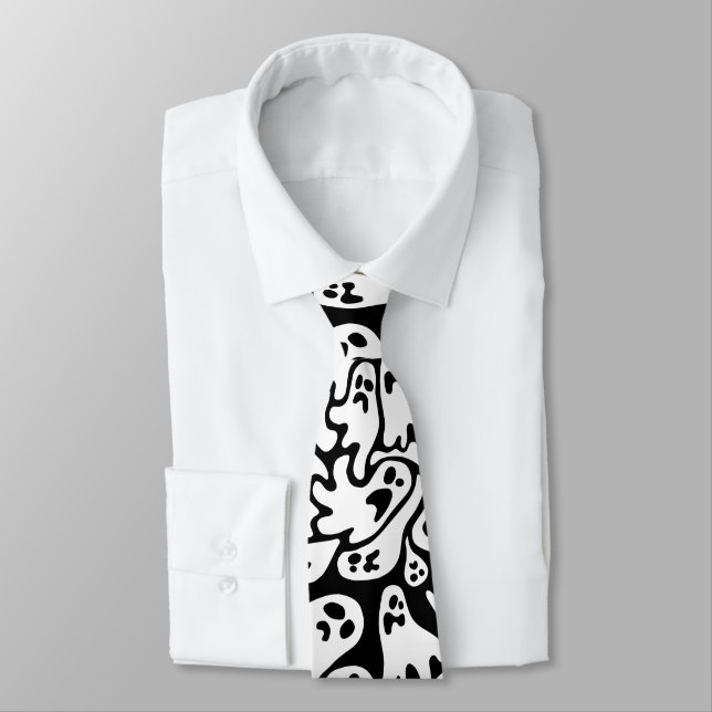 Cravate Citerne Motif de fantôme noir et blanc (Attaché)