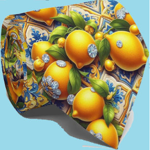 Cravate Citron d'Amalfi Méditerranée Faux Diamants Faux So