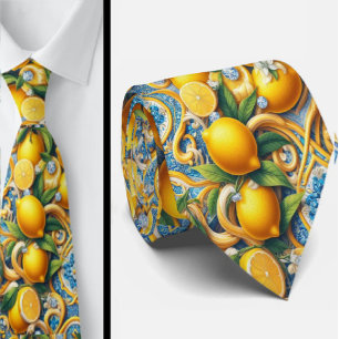 Cravate Citron d'Amalfi Méditerranée Faux Diamants Faux So
