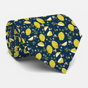 Cravate Citron jaune bleu fruit brillant été
