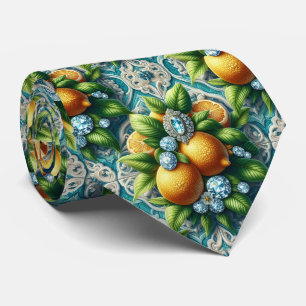 Cravate Citrons d'Amalfi Faux Soie   Diamants Art Déco