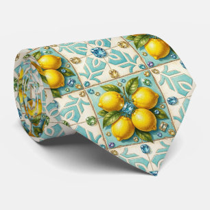 Cravate Citrons d'Amalfi Faux Soie   Luxueux Style Designe