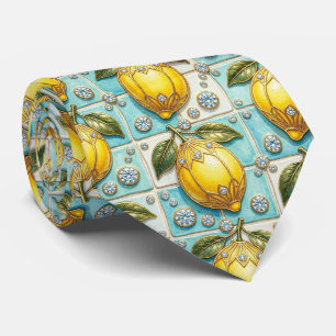 Cravate Citrons d'Amalfi Faux Soie   Style de Luxe Designe