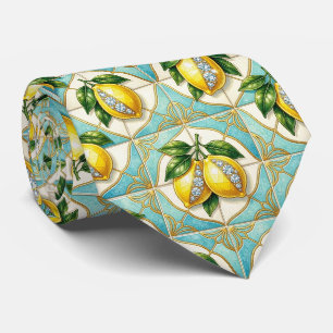 Cravate Citrons d'Amalfi Faux Soie   Style de Luxe Designe
