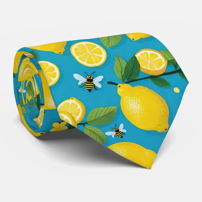 Cravate Citrons Jaunes Fraîches Et Abeilles Fluides Tuquoi (Roulé)