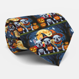 Cravate Citrouille de Bulldogs français Halloween drôle
