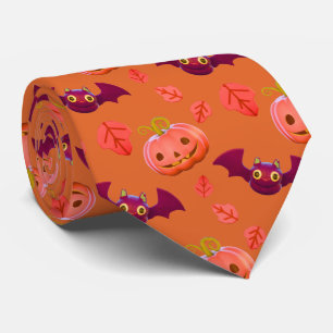 Cravate Citrouille mignonne et motif de chauve-souris oran