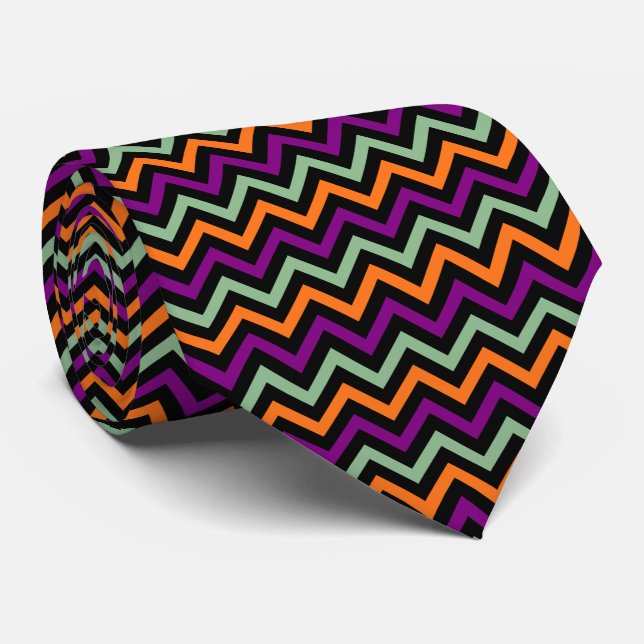 Cravate Citrouille, violet, vert et noir Chevron raypes (Roulé)