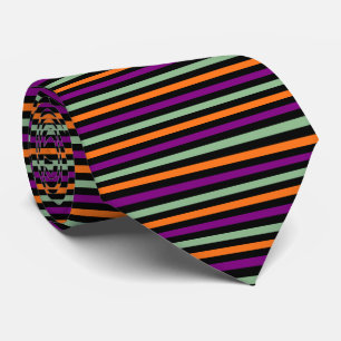 Cravate Citrouille, violet, vert et noir Horiz. Rayures