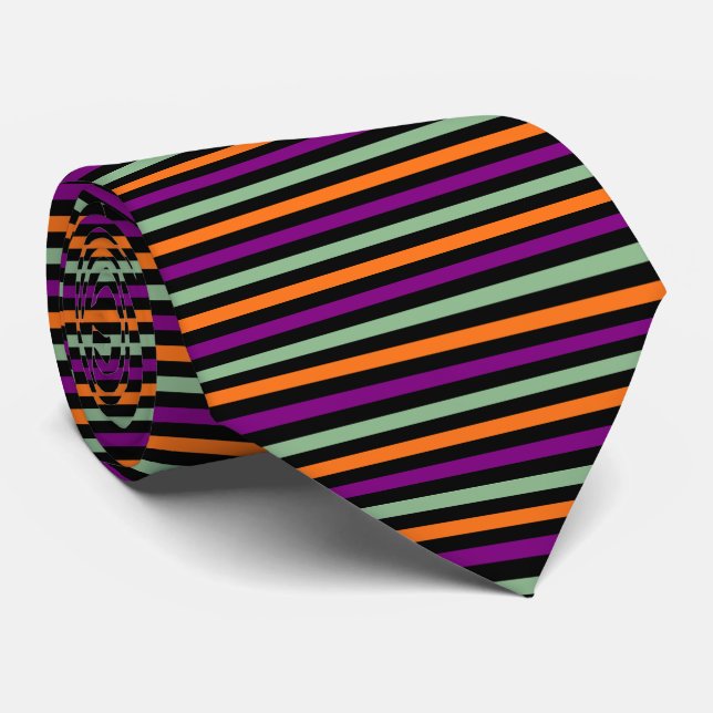 Cravate Citrouille, violet, vert et noir Horiz. Rayures (Roulé)