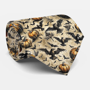 Cravate Citrouilles, corbeaux et chauves-souris Motif d'Ha