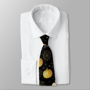 Cravate Citrouilles d'or et Webs - Motif d'Halloween trans