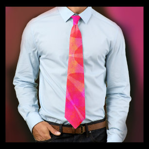 Cravate Citrus Motif Funky Orange Jaune & Rose Chaud
