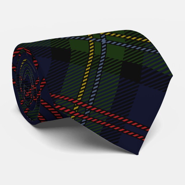 Cravate Clan Plaid Malcolm Olive Green Purple Check Tartan (Roulé)