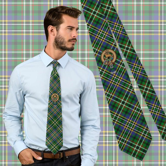 Cravate Clan Scott Crest sur Green Tartan (Créateur téléchargé)