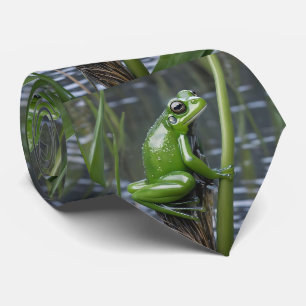 Cravate "Clarté cristalline : Grenouille verte en verre su
