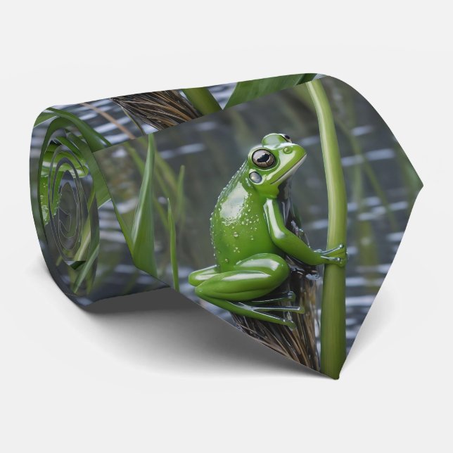 Cravate "Clarté cristalline : Grenouille verte en verre su (Roulé)