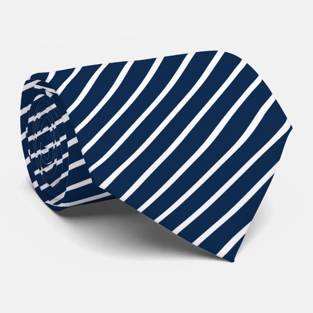 Cravate Classic Homme's Dark Blue and White Striped (Roulé)