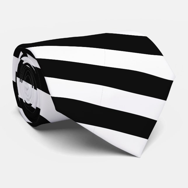 Cravate Classic moderne noir et blanc rayé (Roulé)