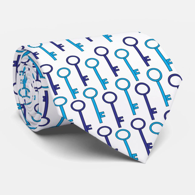 Cravate Clé de squelette bleu Motif sans couture (Roulé)
