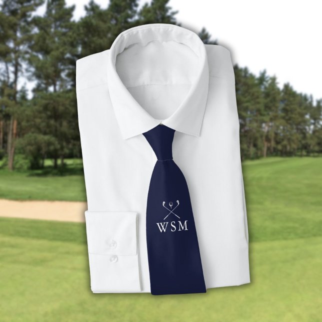 Cravate Club de golf Monogramme personnalisé Marine Blue G (Personalized Monogram Golf Clubs Navy Blue Golf Neck Tie)