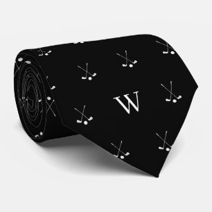 Cravate Clubs de golf initiales monogrammées noir et blanc