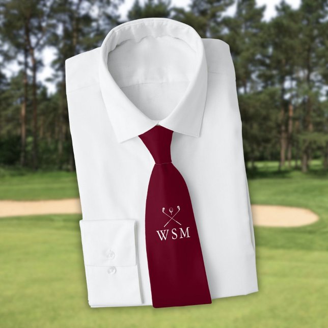 Cravate Clubs de golf Monogram Burgundy Red Golf (Personalized Monogram Golf Clubs Burgundy Red Golf Neck Tie)