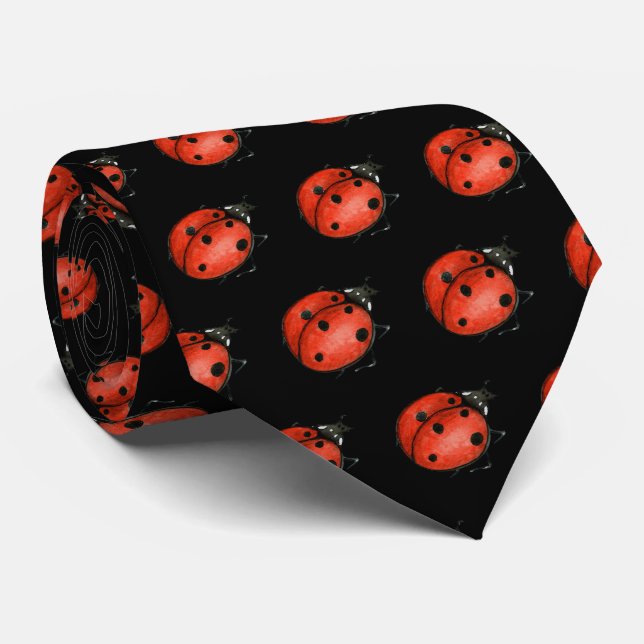 Cravate coccinelle rouge sur noir (Roulé)