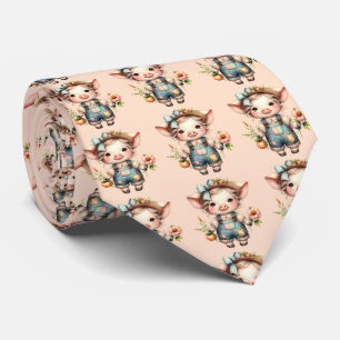 Cravate Cochon fermier mignon dans les salons avec fleurs