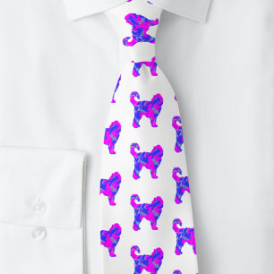 Cravate Cockapoo Chien Silhouette rose et bleu Abstrait