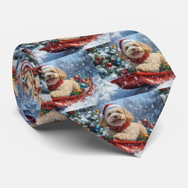 Cravate Cockapoo Dog in Sledge Let it Neige Christmas (Roulé)