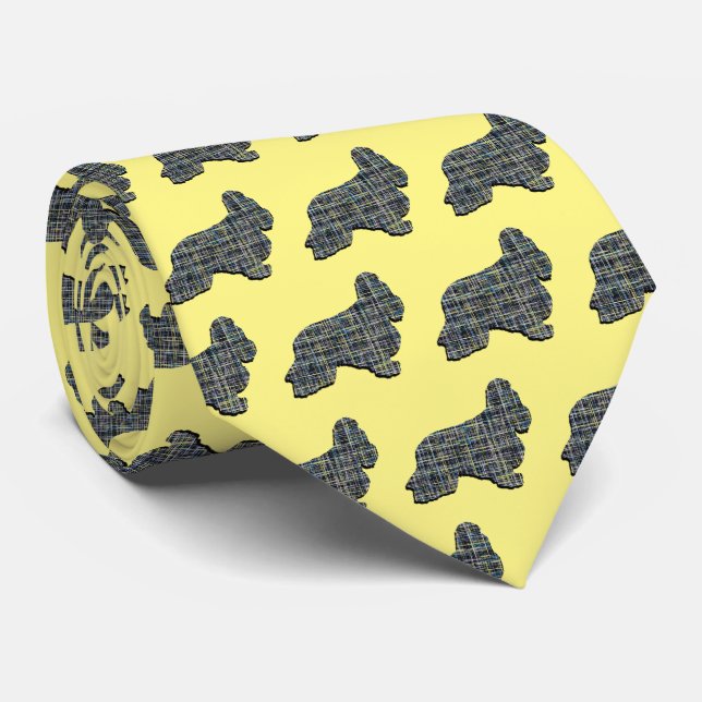 Cravate Cocker Chien Espagnol Jaune & Grille Noire Jaune (Roulé)