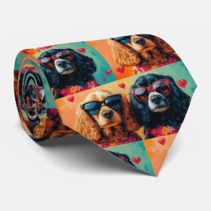 Cravate Cocker Spaniel avec coeur Roses Saint-Valentin