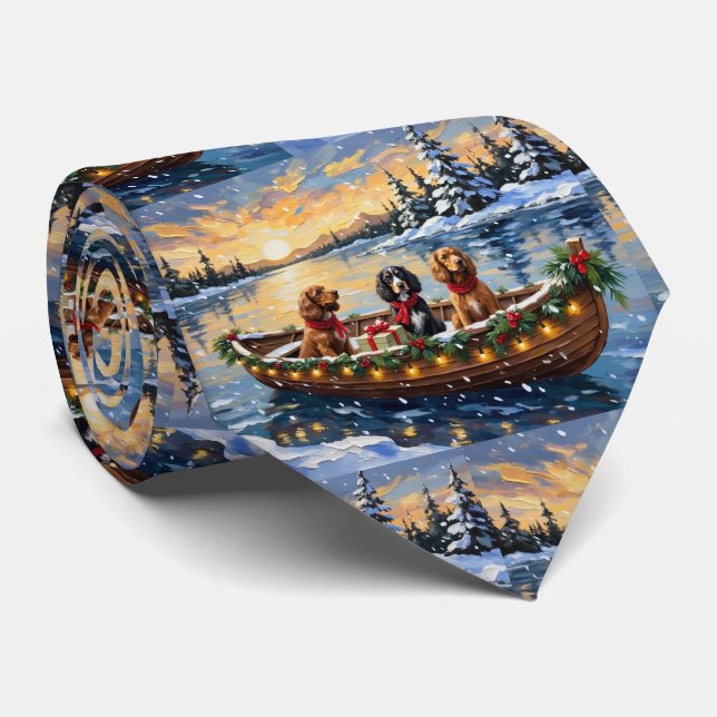 Cravate Cocker Spaniel Christmas Boat Holiday (Roulé)