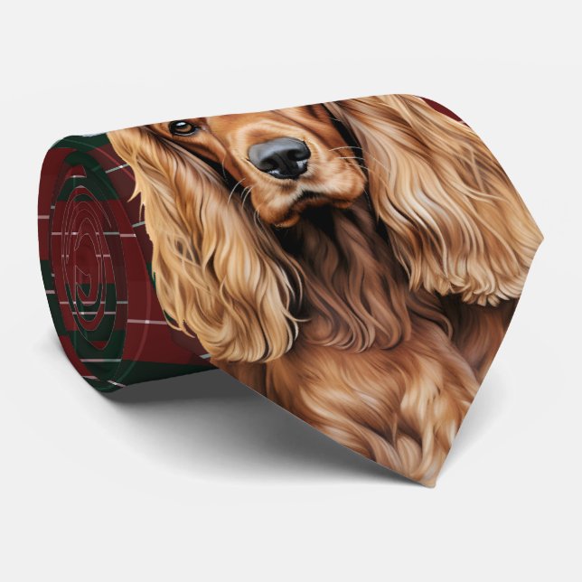 Cravate Cocker Spaniel de vacances avec carreaux de Noël (Roulé)
