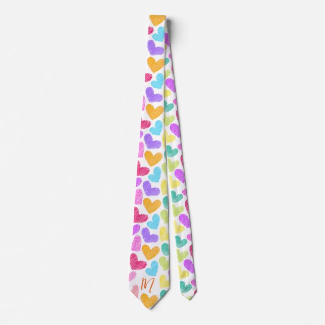Cravate Coeur coloré mignon Pastel Valentine Love Monogram (Devant)