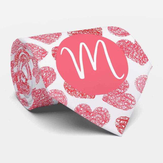 Cravate Coeur mignon rouge griffé Saint Valentin Monogramm (Roulé)