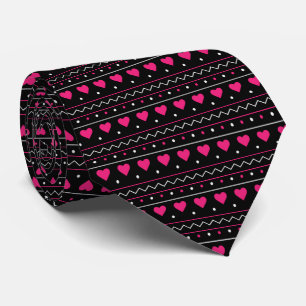 Cravate Cœur rose valentin amour motif fond noir