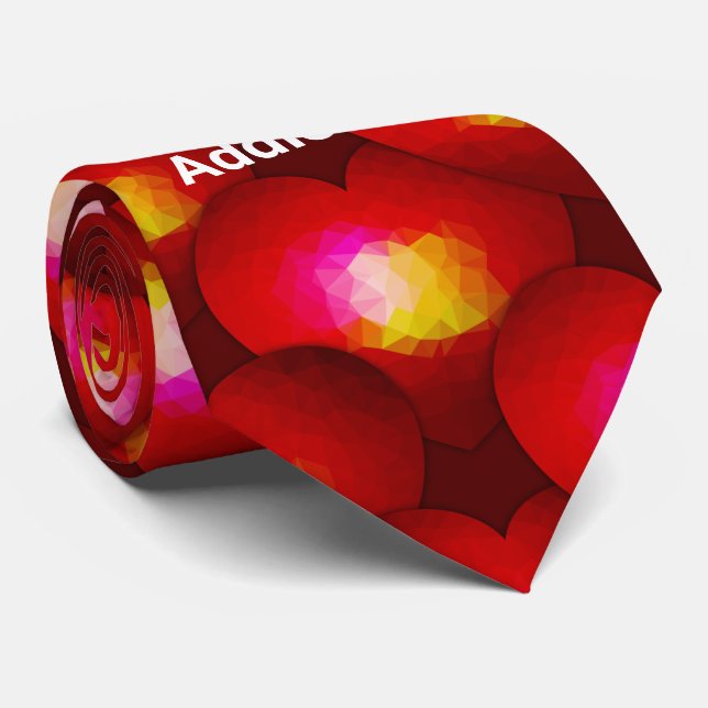 Cravate Coeur rouge géométrique Saint-Valentin Nom du moti (Roulé)