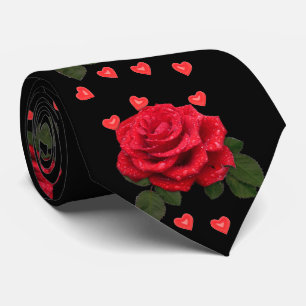 Cravate Cœurs d'amour et roses rouges pour la Saint-Valent