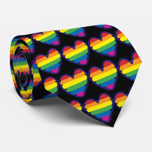 Cravate Coeurs du drapeau arc-en-ciel gay pride