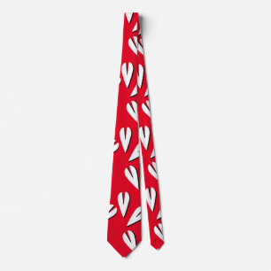 Cravate Coeurs géométriques Motif Rouge Blanc Noir