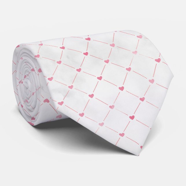 Cravate Coeurs roses subtils et Motif diamant (Roulé)
