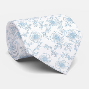 Cravate Col délicat en toile de Jouy bleue florale