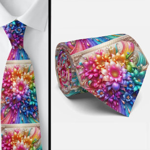 Cravate Col extravagant Fleurs arc-en-ciel fausse brilla